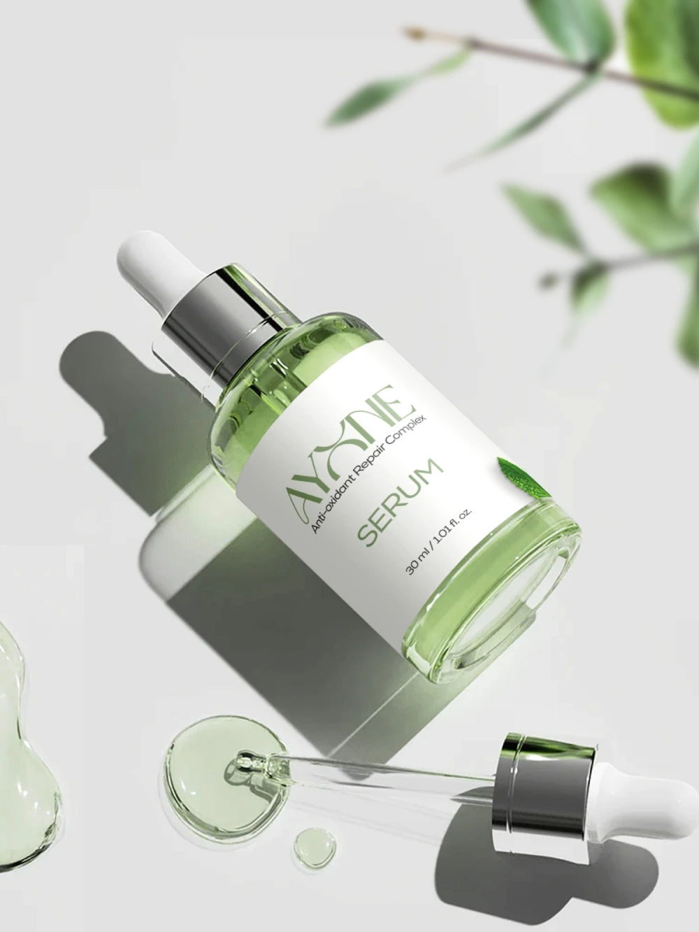 Clean product shot of the Ayone Serum bottle used as a reference