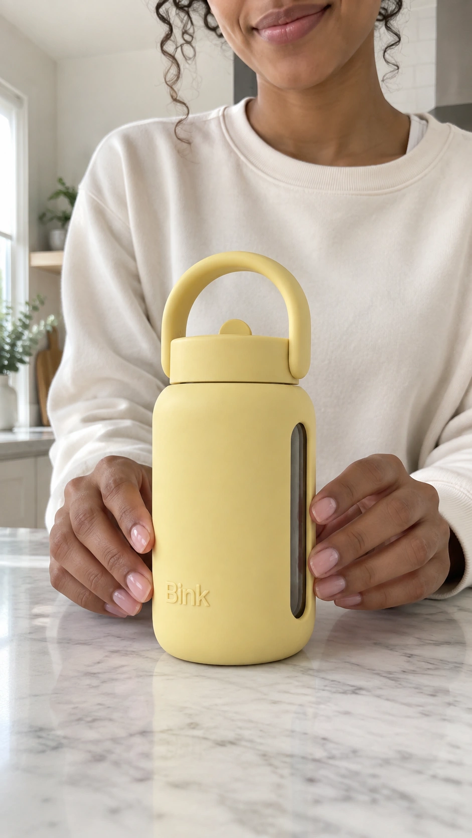 Reference image of the Bink bottle placed on the counter
