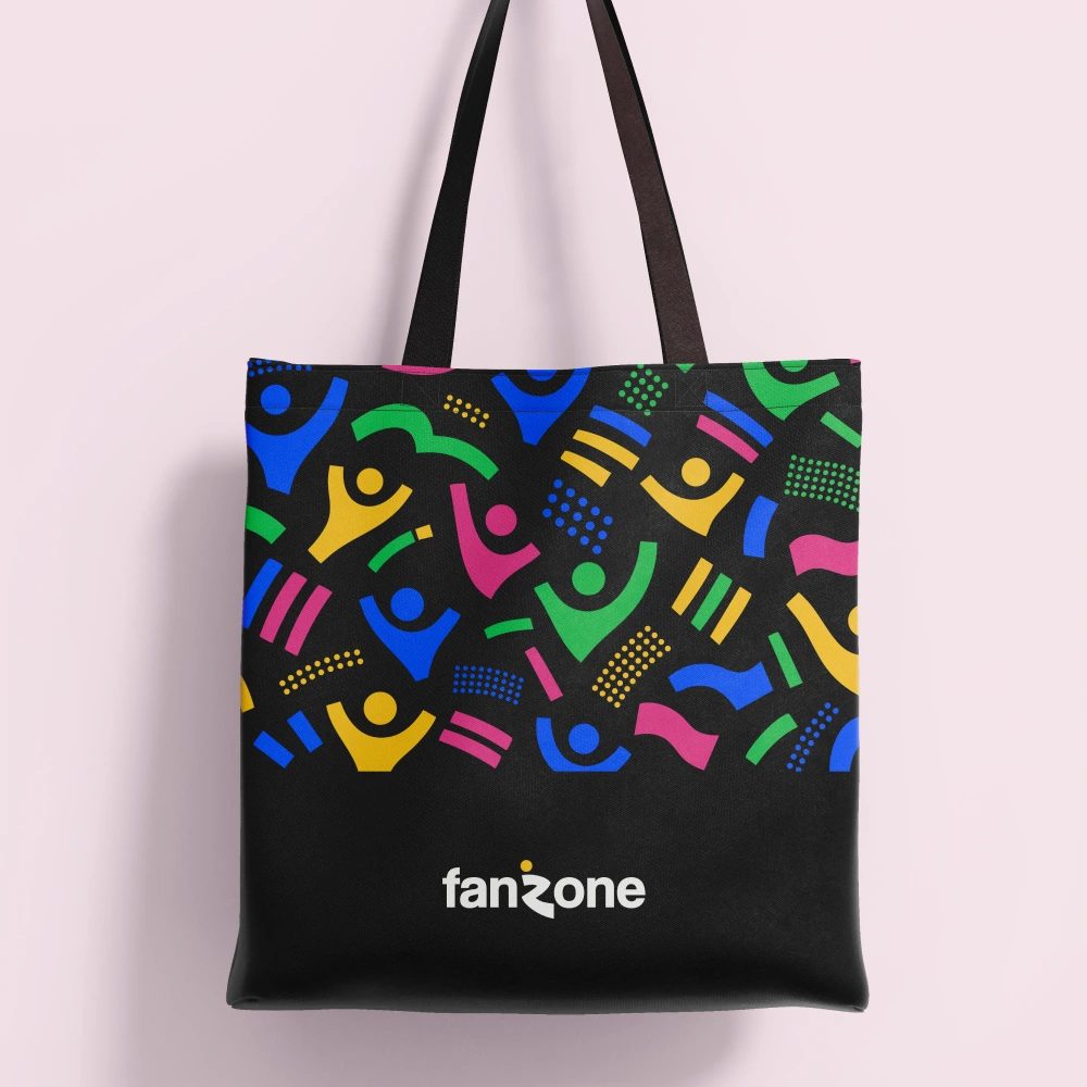 FanZone brand pattern applied to a tote bag