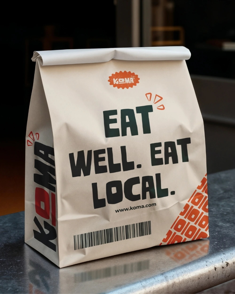 KOMA cream takeout bag mockup