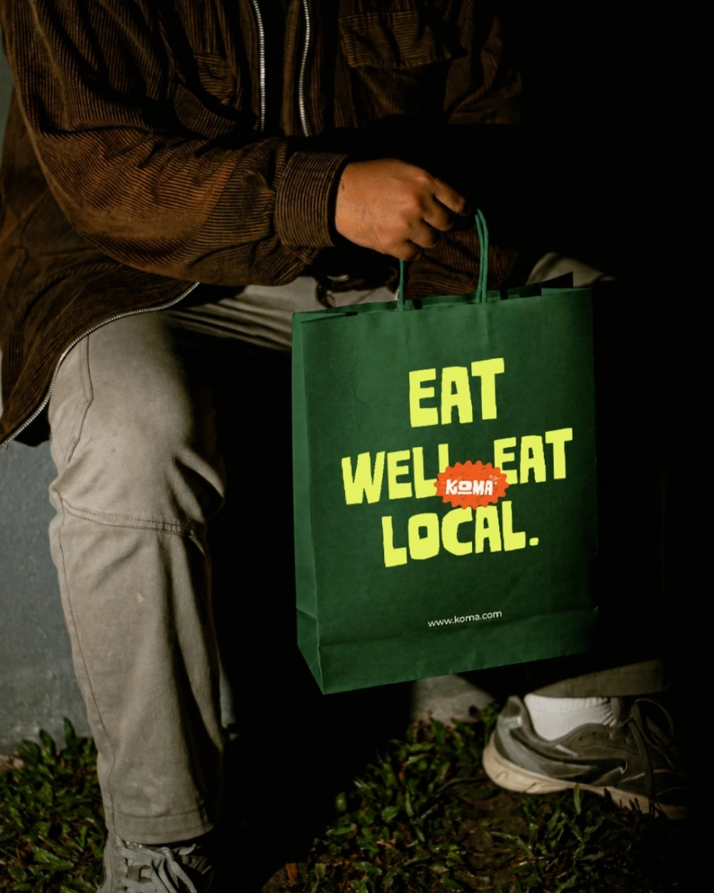 KOMA green gift bag mockup